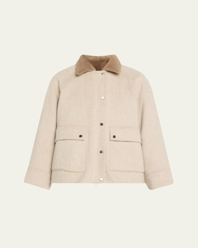 Cashmere Coat With Removable Sheep Shearling Liner And Collar
